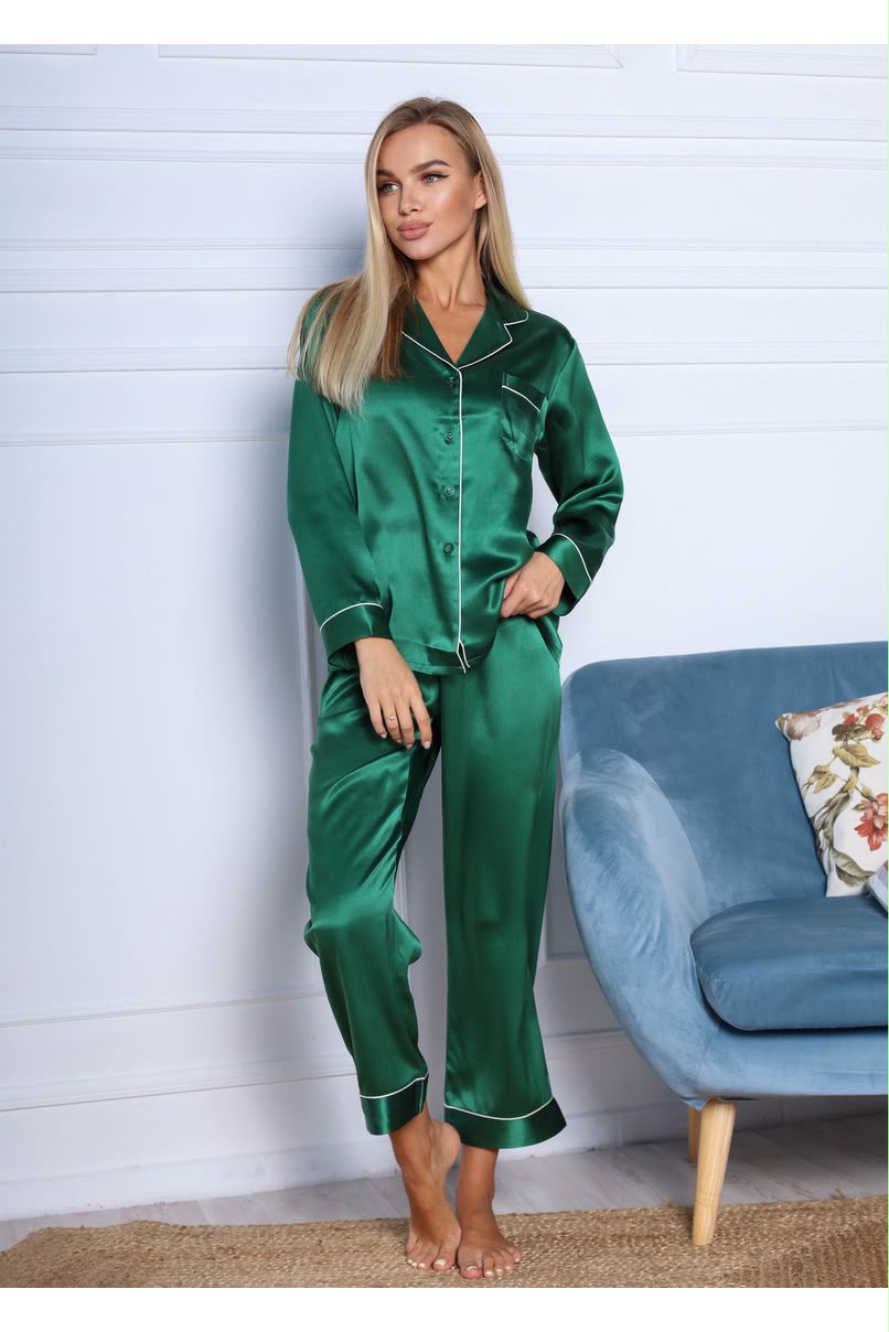 Pijama verde formal pantalón manga larga verde