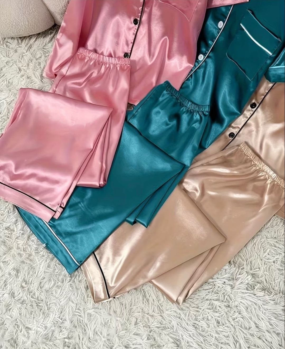 Paquete de 3 Pijamas rosa, verde y beigue - Imagen 2