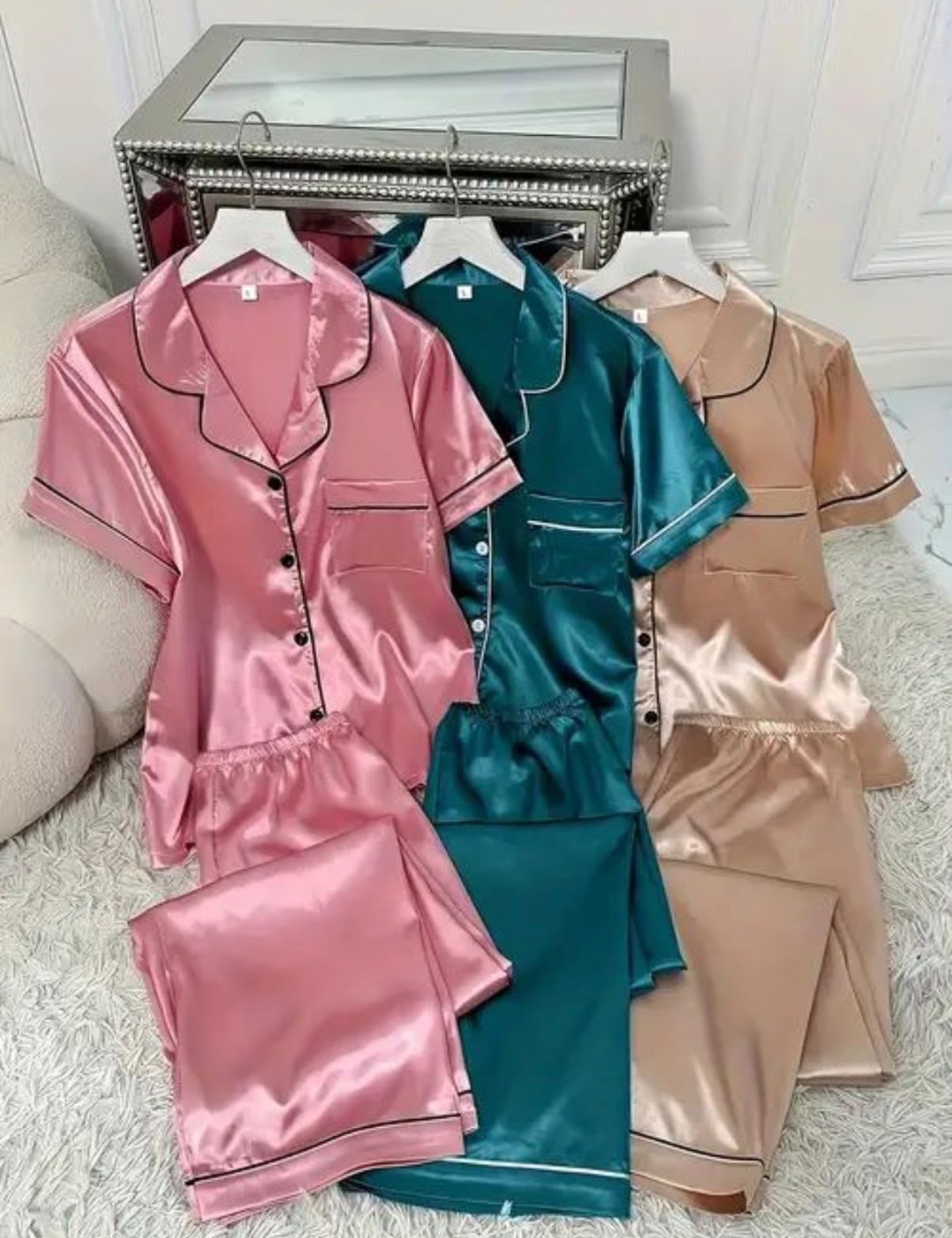 Paquete de 3 Pijamas rosa, verde y beigue